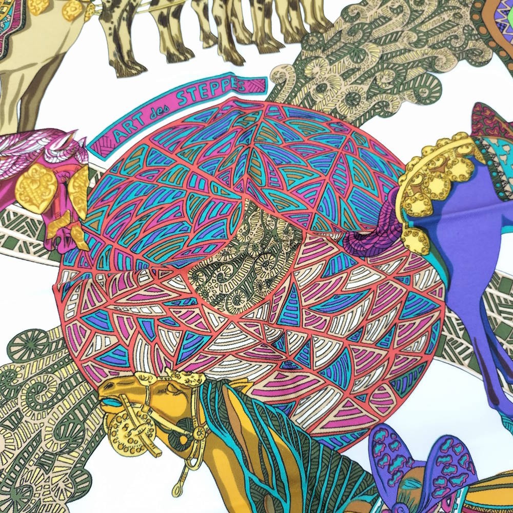 Hermes Scarf Carre90 ART des STEPPES Step Art Silk 100% r0_0209 thumbnail 2