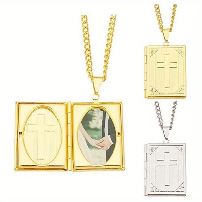 1box 2pcs 2 colors Brass Rectangle with Cross Locket Necklaces set Photo