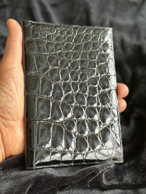 Vintage Herren-Brieftasche Schwarz Leder in Reptiloptik 16,5 cm