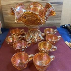 Imperial Carnival Glass Marigold 10 Pc. Punch Bowl Set W/ 8 Cups