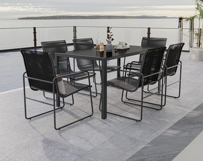 Lounge Set 7tlg. Outdoor Gartenlounge Sitzgruppe Sitzbank Esstisch Glastisch