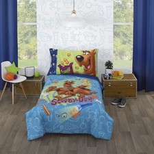 Warner Brothers Scooby Doo Blue and Green 4 Piece Toddler Bedding Set, Polyester