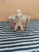 Vintage Ceramic French Poodle Dog Toothpick Match Holder Double