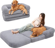 ondware Foldable Human Plush Dog Sofa Bed Mattress, 73x42x10 Trifold Gray