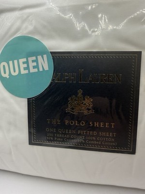 Ralph Lauren The Polo Sheet One Queen Flat 250 Thread White Pima Cotton Sheet