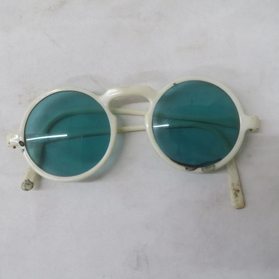 GAFAS DE SOL redondas estilo Harold Lloyd cerveza raíz baquelita lentes tintadas azules Foto 3 de 4