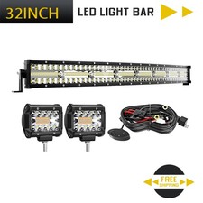 32" Curved LED Light Bar 2X 4" 6-Mode Cube Pods Combo w/Harness