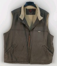 Wolverine Sherpa Lined Full Zip Brown Canvas Vest Workwear Jacket Adult Sz XXL