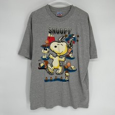 Vintage Y2K Peanuts Snoopy Woodstock Charlie Brown Graphic T Shirt XLarge Grey