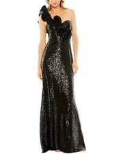 Mac Duggal Sequin Ruffled One Shoulder Gown Women's