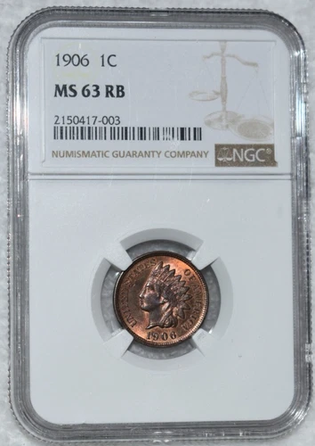 1906 Indian Cent  NGC  MS63 RB   1c One Red Brown Penny