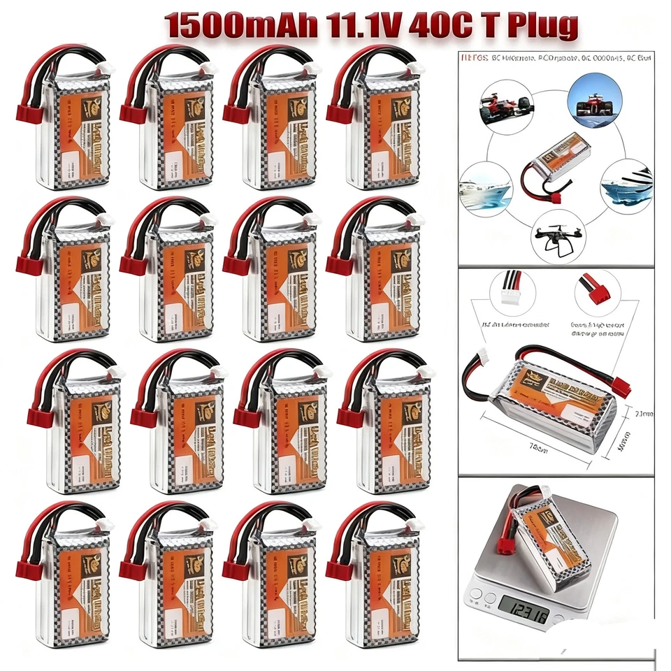 3S 11,1V 1500mAh Aufladbare LiPo-Batterie 40C mit T-Stecker für RC-Auto Flugzeug - Bild 2 von 4