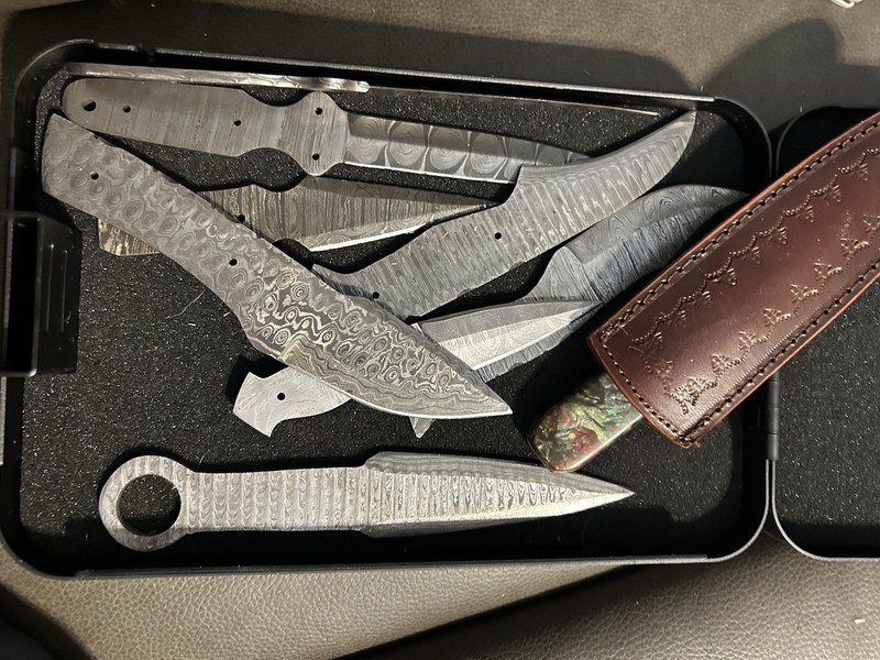 9 Damascus Steel Knife Blade Blanks Set Full Tang stainless 