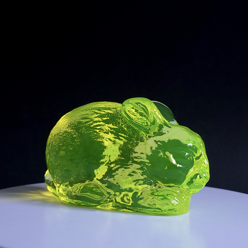 Uranium Glass Rabbit Vaseline Yellow Glass Animal Figurine Art Deco ...
