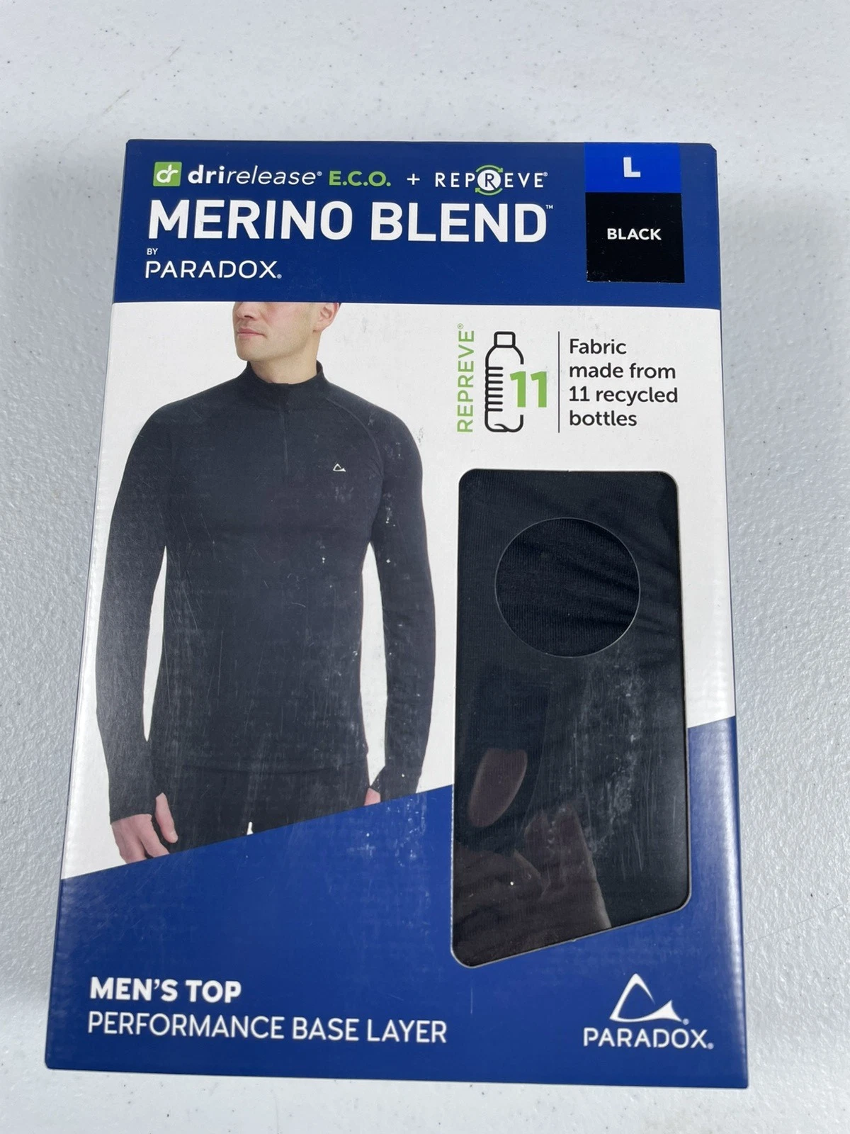 Paradox Men's 1/4 Zip Merino Blend Performance Base Layer Top, Black Size Large