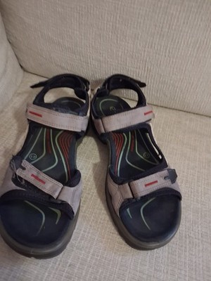 ECCO Men's Sport Sandals Gray/Black/Red US 10 Hook & Loop Leather Upper