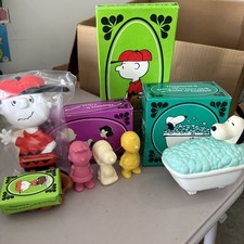 De Colección Avon Snoopy Charlie Jabones Marrón, Baño de Burbujas y Soporte de Jabón Años 70’s Juego de 3 Nuevo en Caja