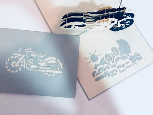 ORIGAMI POP CARDS Silver Grey Black Motorbike 3D Happy Father's Day Pop Up Card - Picture 4 of 7