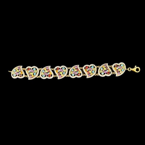 Multi Gemstone Gold Vermeil 925 Sterling Silver Heart Bracelet Filigree Colorful - Picture 3 of 7