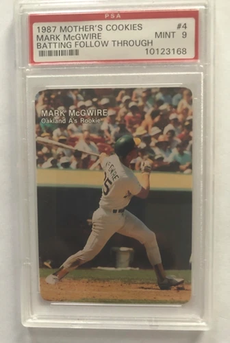 1987 Mothers Cookies Mark McGwire Batting Follow Through #4 PSA9