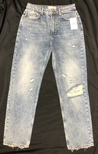 New Womens Free People Distressed Jeans Sz 27 Indigo Blue Light Wash Destroyed