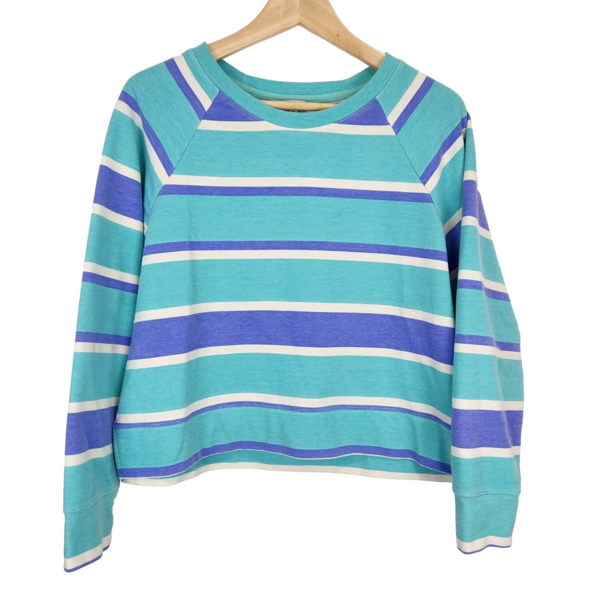 Wildfox Striped Sweatshirt Womens Size M Blue Aqua Soft Terry