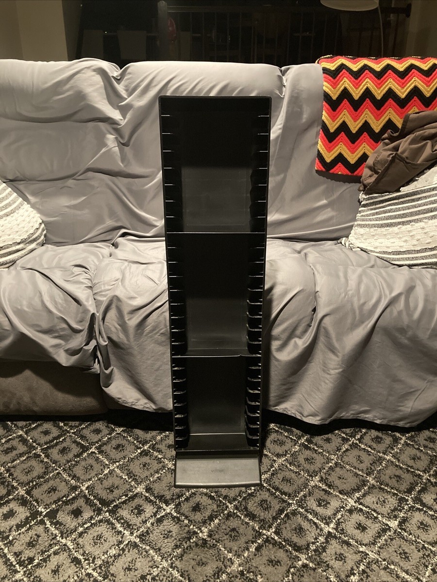 Vintage Laserline 25 VHS Tape Storage Tower Black Plastic Shelf