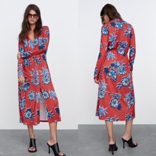 NWT Zara Printed Midi Dress in Red size Small