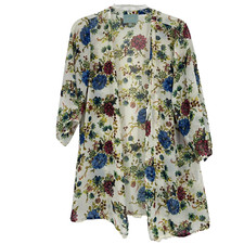 Skies Are Blue Boho Kimono Cover Up Sheer Floral Ivory Open Front Cottage Size S