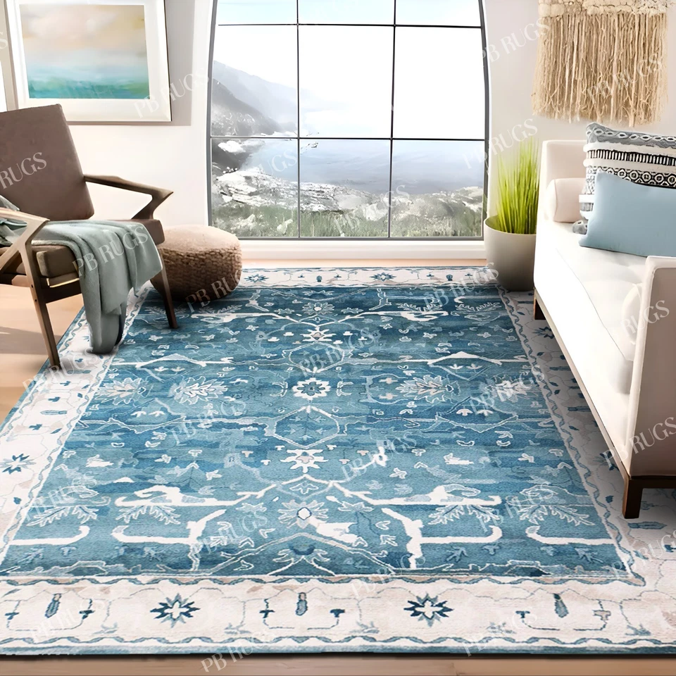 New Mathison Blue Traditional Woolen Tufted Area Rugs - Image 2 of 4
