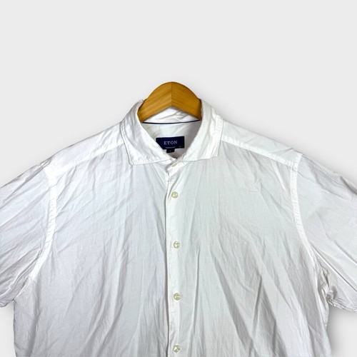 Eton Contemporary Solid White Slim Fit 59% Cotton 41% Silk Twill Dress Shirt XL - Picture 3 of 10