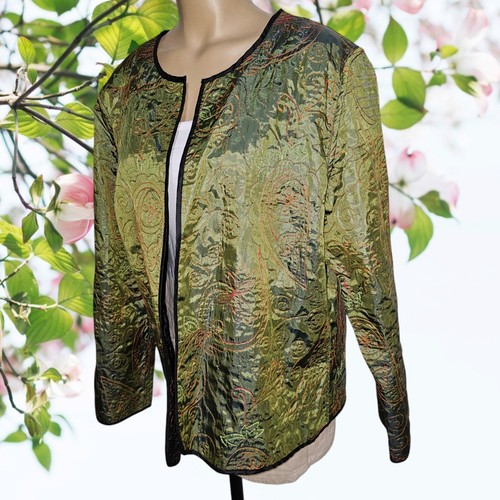 Chicos Chico's Design Metallic Embroidered Reversable Jacket Sz 3 Open Front wt4 - Picture 3 of 10