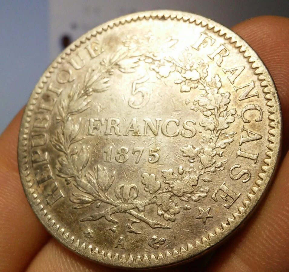 1875 France 5 Francs - F+/VF - KM # 820.1 - ASW .7234 oz - Image 4 of 4