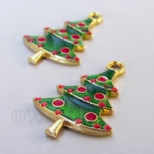 Christmas Tree Charms 26mm Green Tree Enamel Pendants C1490G - 2, 5 Or 10PCs