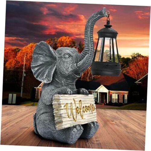 Outdoor Elephant Statue Solar Garden Decorative Lights, Light Up Your Yard,