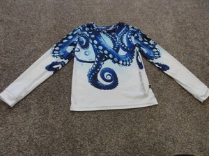 KIDS OCEAN BLUE OCTOPUS PRINT LONG SLEEVE SWIM SHIRT/RASH GUARD SIZE MEDIUM