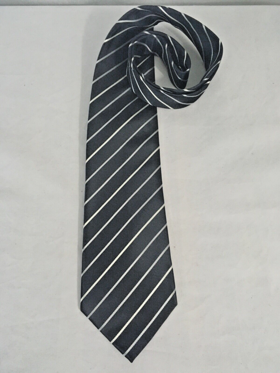 【専用】FASHION BODY Belisi, 100% silk tie, Black with white & silver diagonal stripes