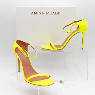 Sandales femme Amina Muaddi Zoe 95 talons aiguilles jaune fluo
