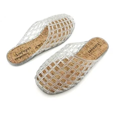 Lurnyet Womens Glitter Jelly Comfort Cushion Slide Flat Sandal with Cork Footbed
