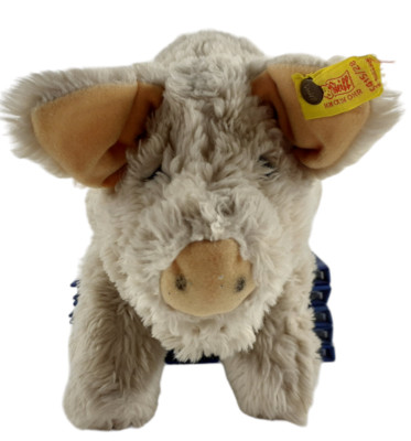 STEIFF Cosy Schwein 5415/28 mit Knopf und Fahne, 28 cm- 1982