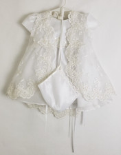 Baby White Christening Dress with Slip 3-Piece Embroidered Jesus Floral Size S