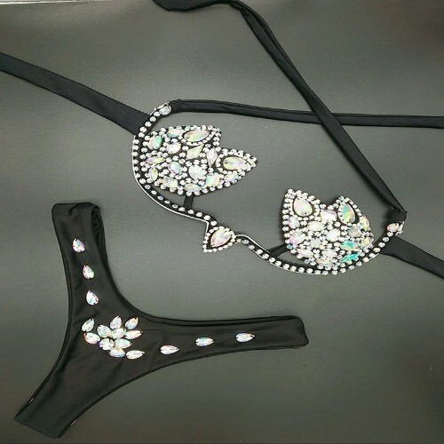 Vacation Diamond Bling Stones Bikini Set Swimsuit Sexy Women Mature Bathing Suit - Bild 16 von 22