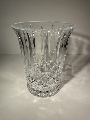 Genuine 24% Lead Crystal Clear Heavy Vase 7.5" T x 6" W VTG Diamond Cut