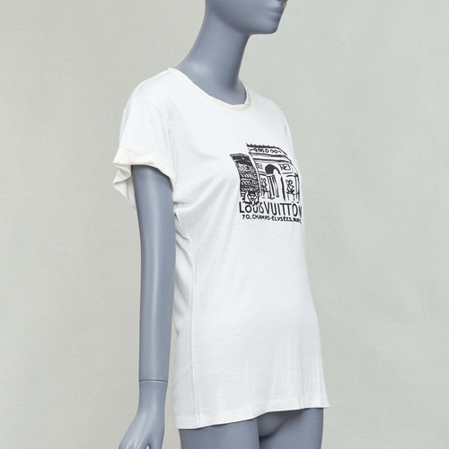 LOUIS VUITTON white Arc de Triomphe felt print tshirt  S - Picture 3 of 8