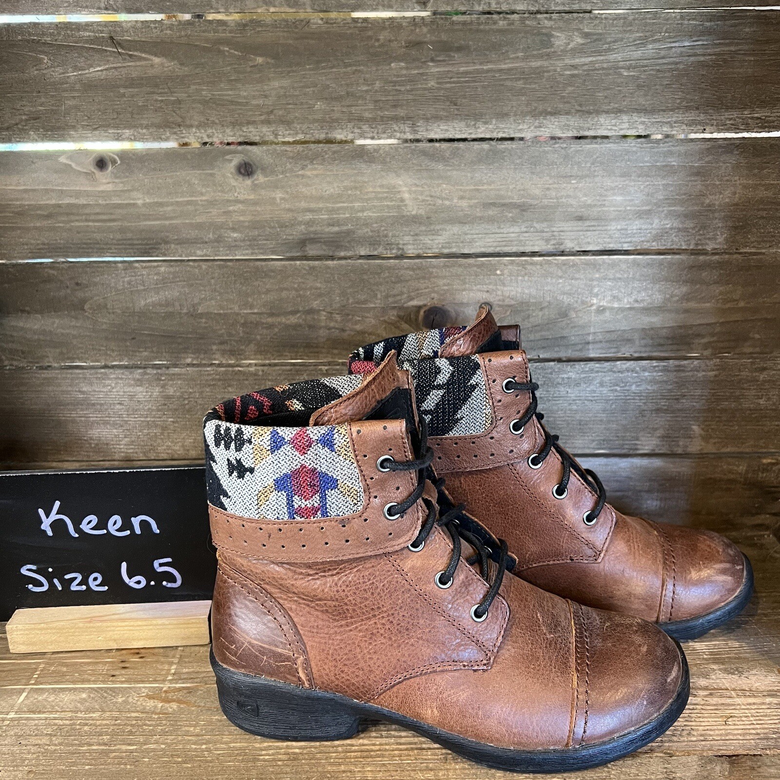 Womens Keen Tyretread Brown Leather Aztec Comfort Ankle Boots Size