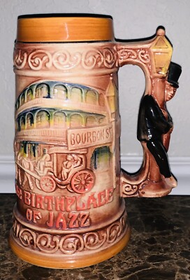 Vintage New Orleans Birthplace Of Jazz Beer Stein Mug Bourbon Street 7 Inch