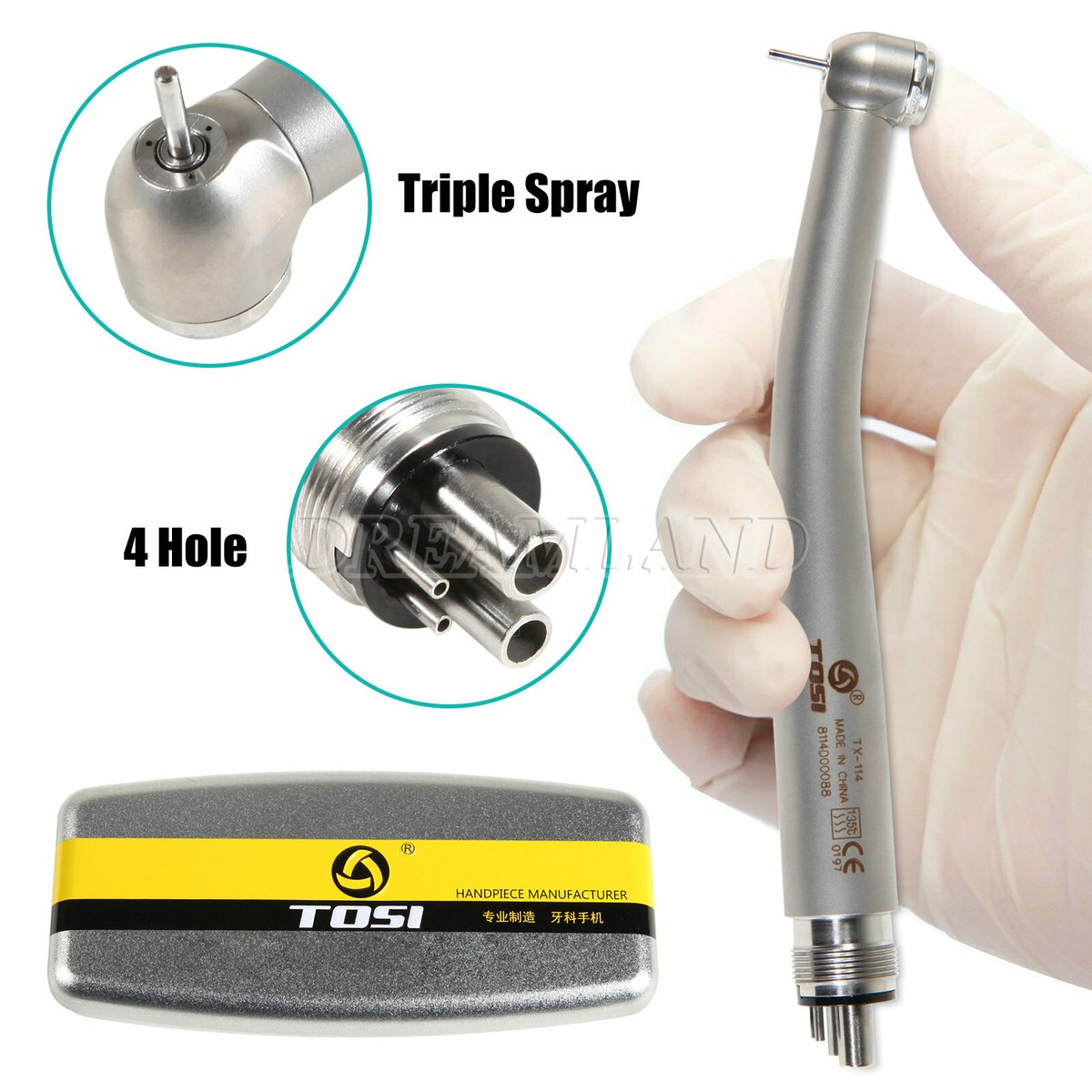 TOSI Stainless Steel Dent High Speed Push Button Handpiece 4 Holes