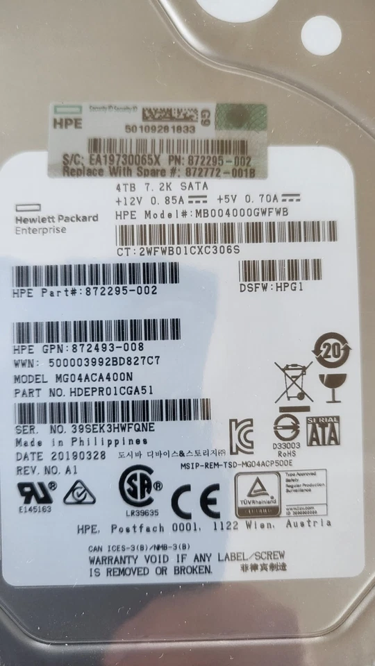 HPE 3.5" LFF 4TB 7.2K SATA 6GB/S WITH HPE SMART CARRIER - Image 3 of 4