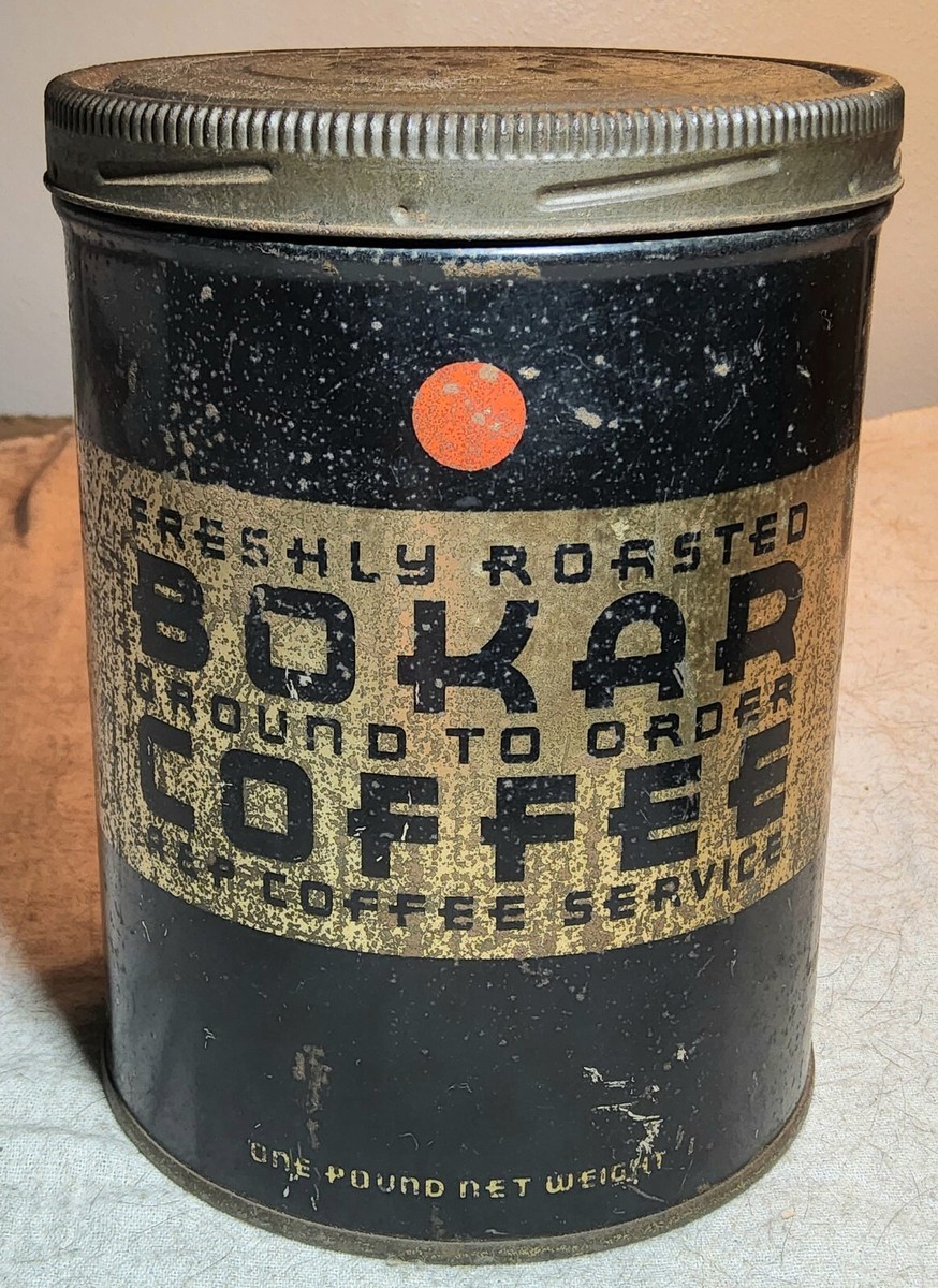 VINTAGE 1 LB. BOKAR COFFEE TIN WITH LID THE GREAT ATLANTIC