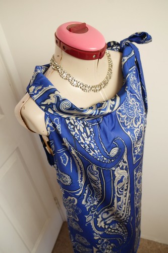 GABRIELLA FRATTINI White Blue DRESS Size Aus 12 NWT Paisley Bow Cocktail Party - Foto 3 di 7